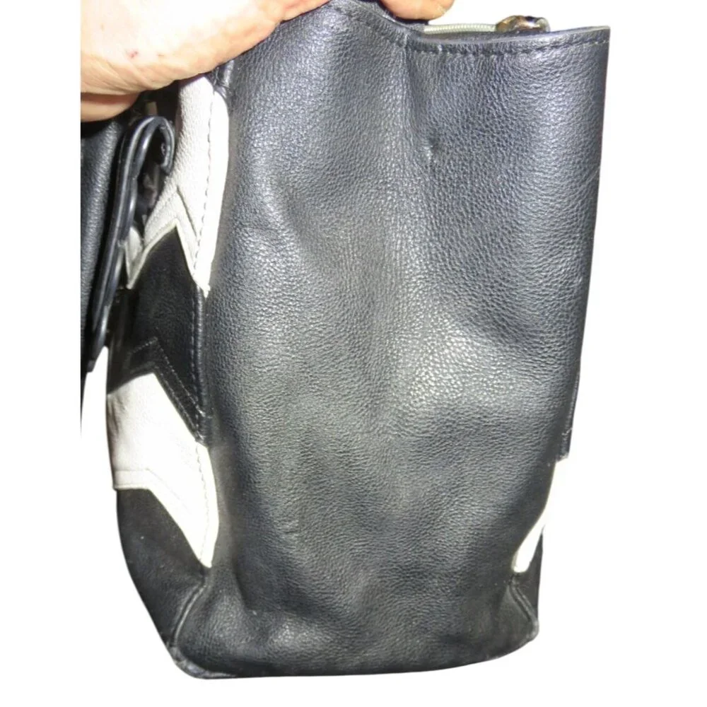 Betsey Johnson Black & White Chevron Accented Tote Large Crossbody Boho Handbag